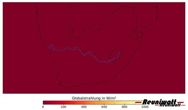 Solarstromproduktion Einstrahlung Strahlung Südafrika Karte der Sonneneinstrahlung zur Stromerzeugung in Südafrika