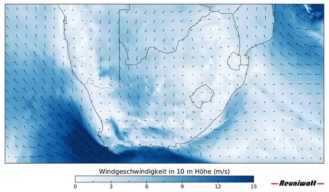 Karte der Richtung der Windgeschwindigkeit bei Windturbinen in Indien Windkraftanlage Leistung Geschwindigkeit Richtung Südafrika