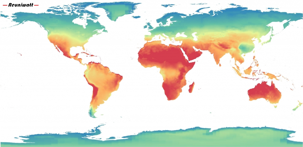 World map of solar irradiance