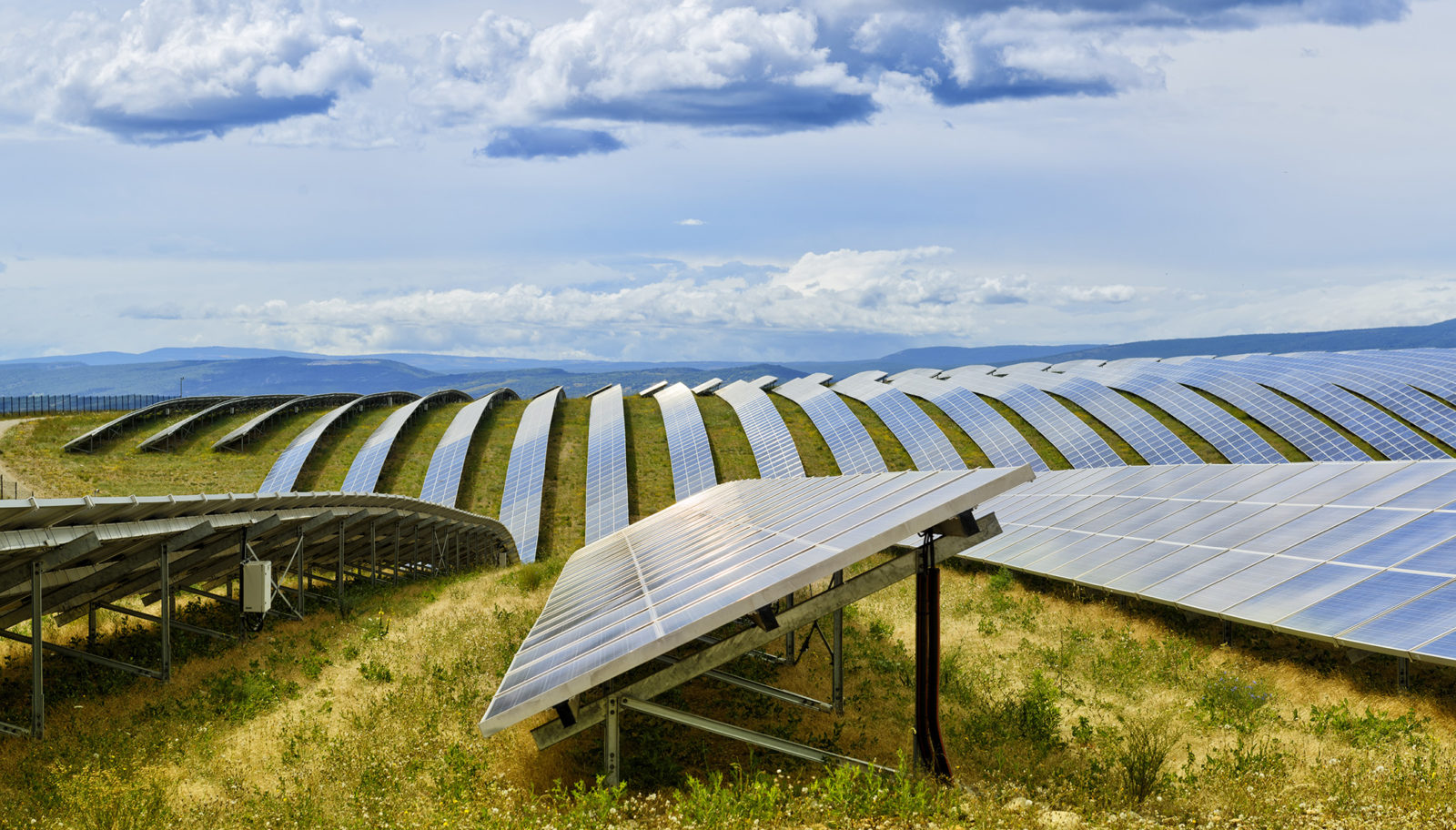 Field of solar panels forecasting clouds