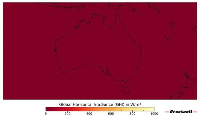 Solar power production irradiance radiation Australia Map of solar power production irradiance in Australia