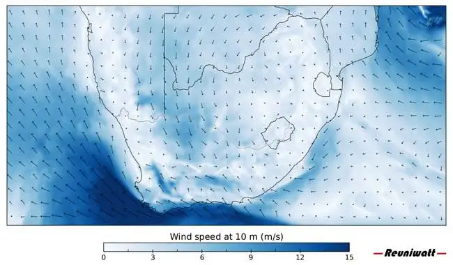 Wind turbine power speed direction South Africa Map of wind turbine power speed direction in South Africa