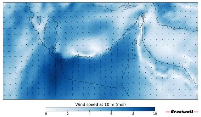 Wind turbine power speed direction UAE Map of wind turbine power speed direction in UAE
