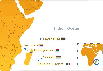 Map of the Indian Ocean countries around Reunion Island